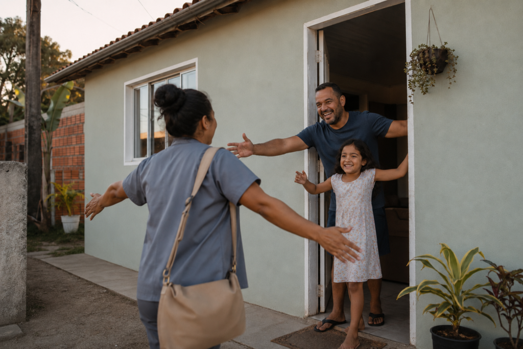 Trabalhadora retorna para casa e encontra sua família