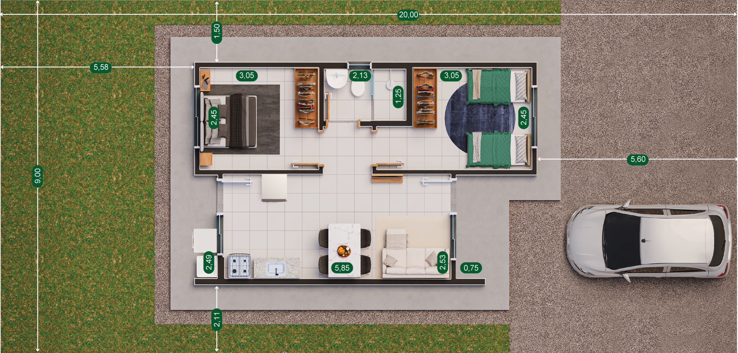 Planta Casa - Modelo 44,08m²